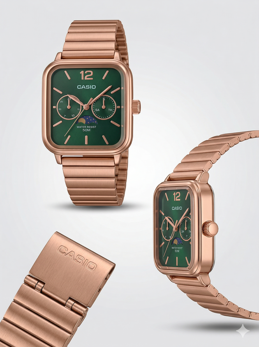 Vintage Square Moon Phase Chronograph - Rose Gold