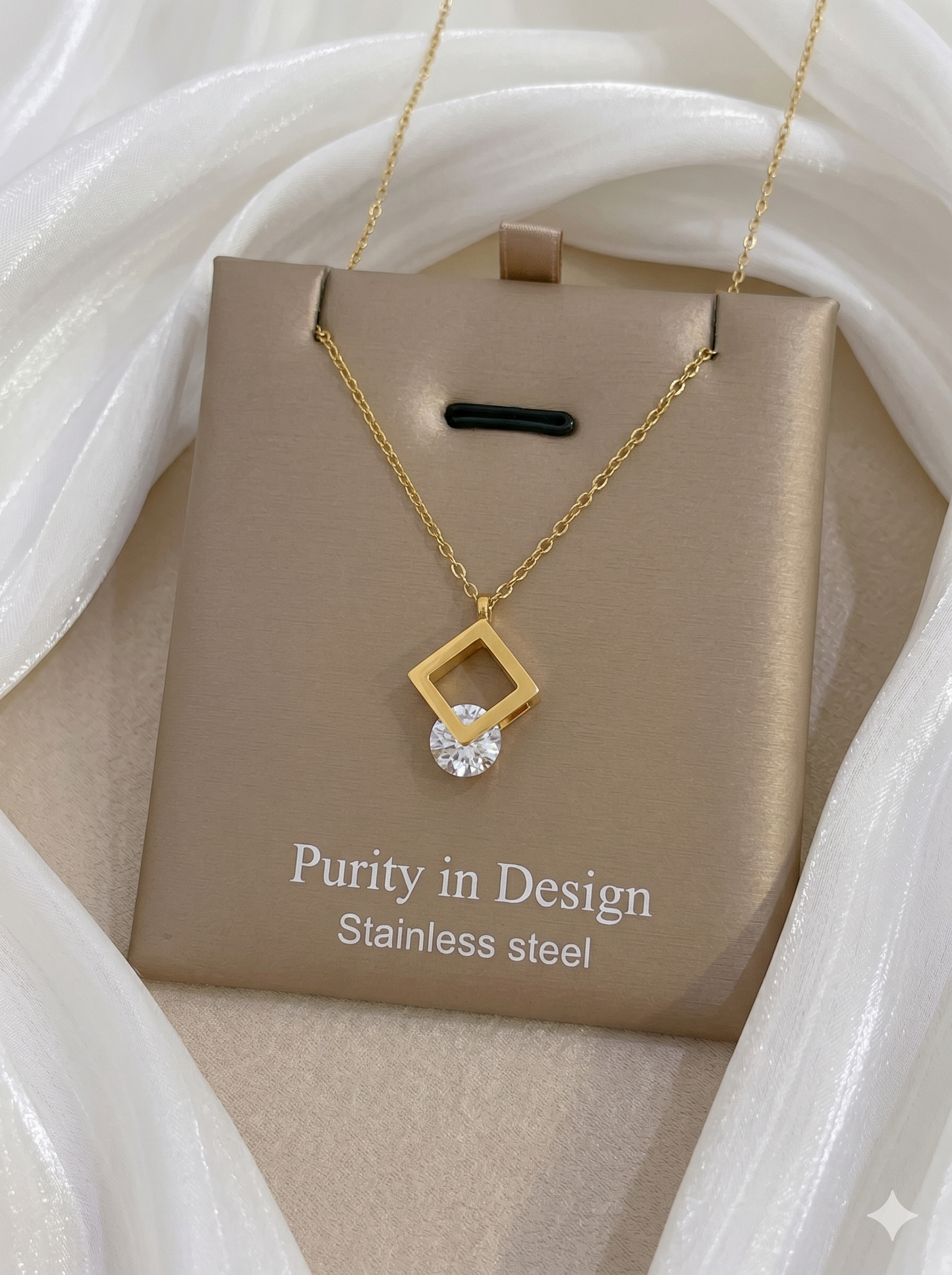 Floating Solitaire Crystal Square Halo Necklace