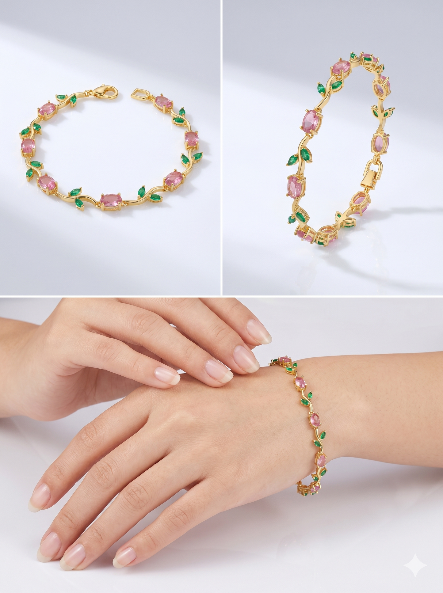 Tulip Crystal Vine Bracelet in 18K Gold Finish