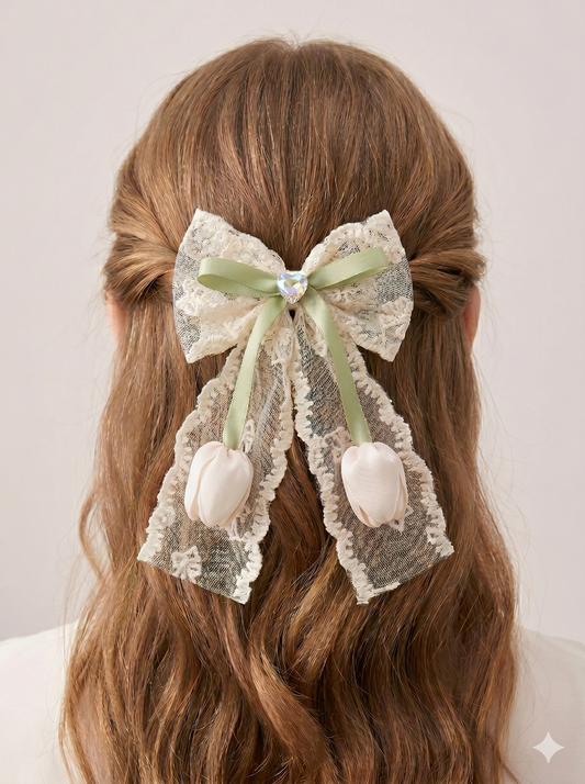 Vintage Lace & Tulip Bow Clip