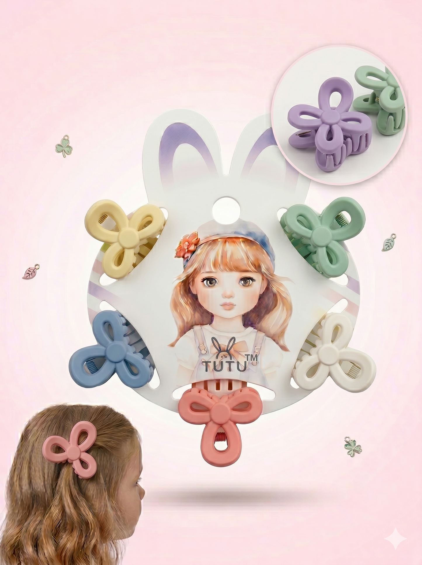 5-Piece Matte Triple-Petal Floral Mini Claw Clip Set