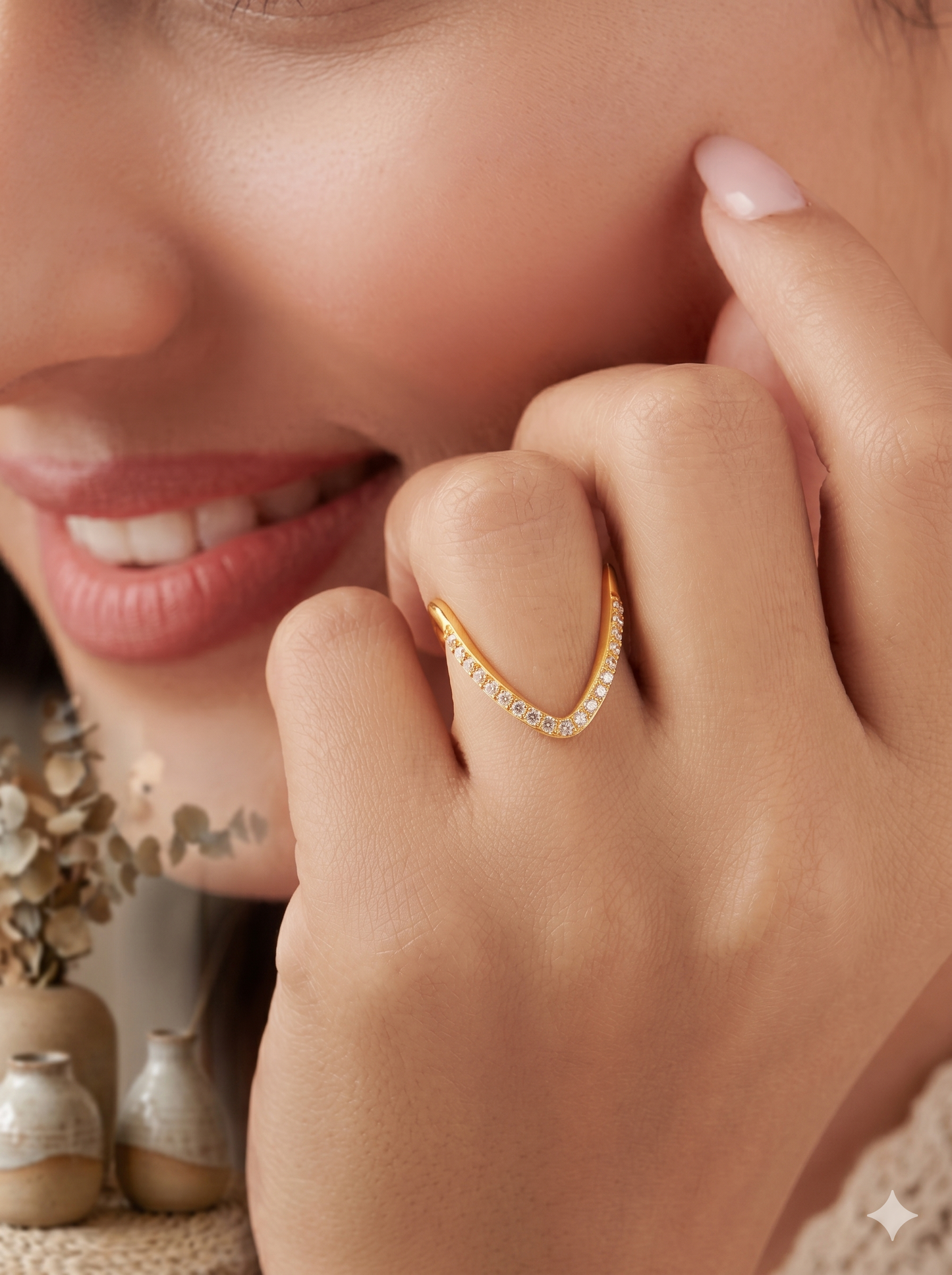Anti-Tarnish Pavé Chevron Sculptural Ring