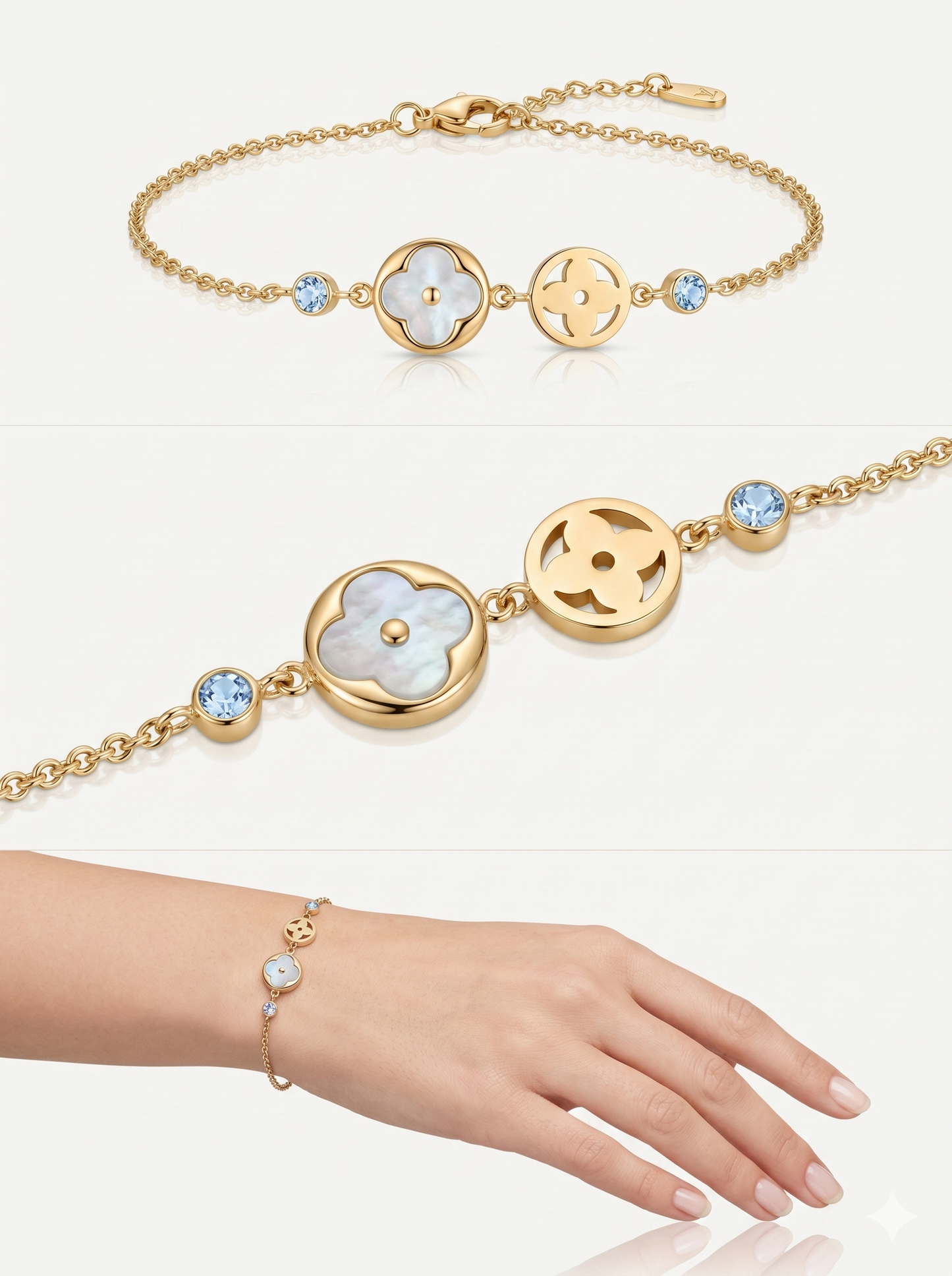 Mother of Pearl & Openwork Clover Medallion Station Bracelet