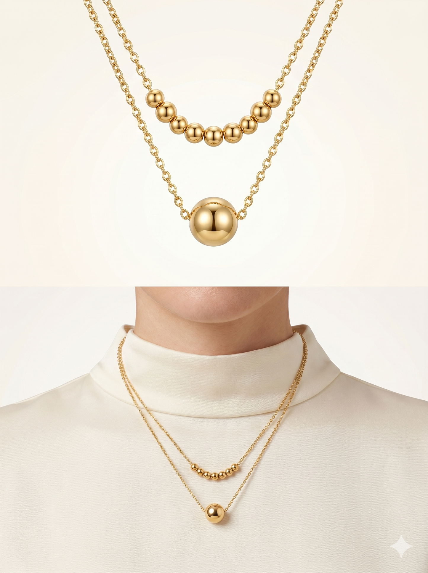 Double-Layered Gold Ball & Bead Statement Necklace