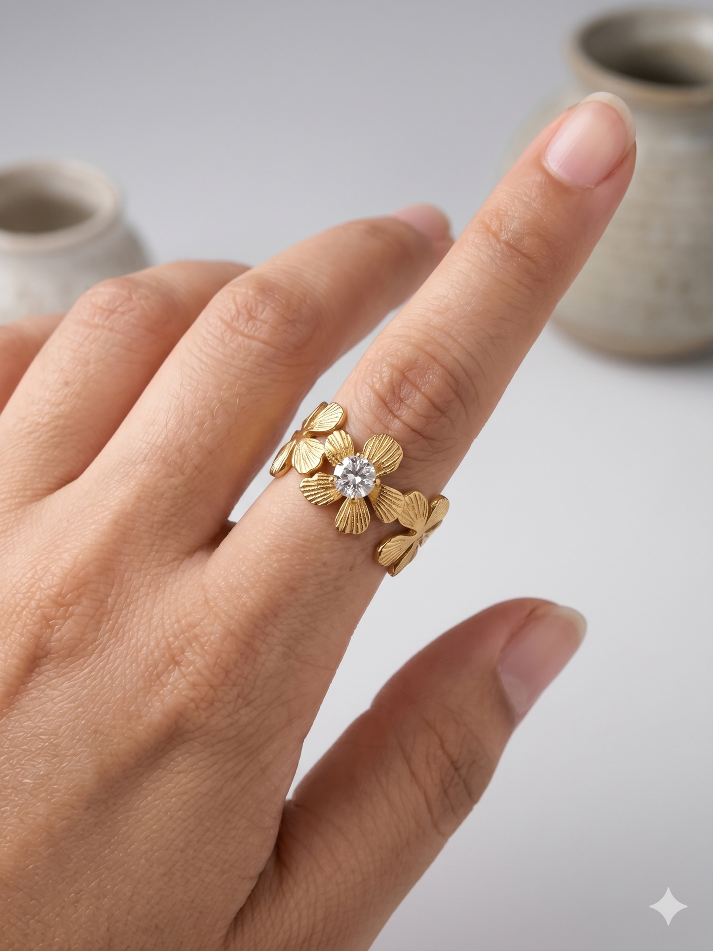 Anti-Tarnish Floral Bloom Adjustable Ring