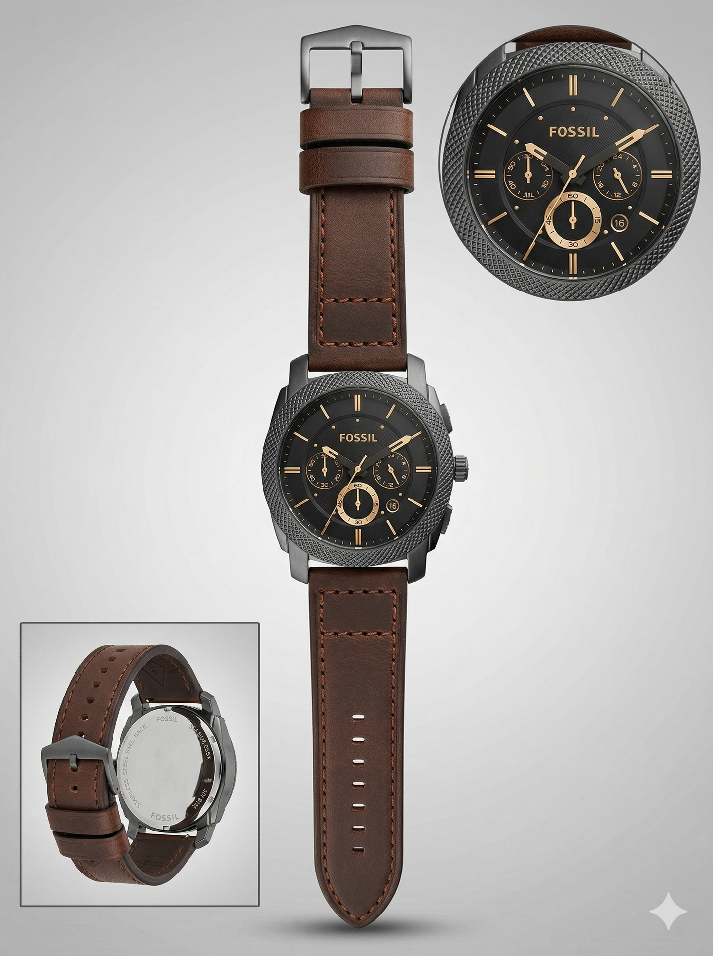 Rugged Chronograph Style Watch – Earth Brown Leather Strap