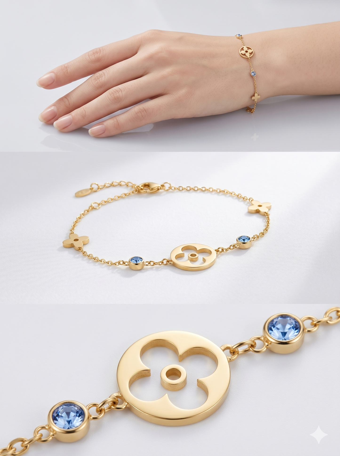 Openwork Floral Medallion & Crystal Station Bracelet