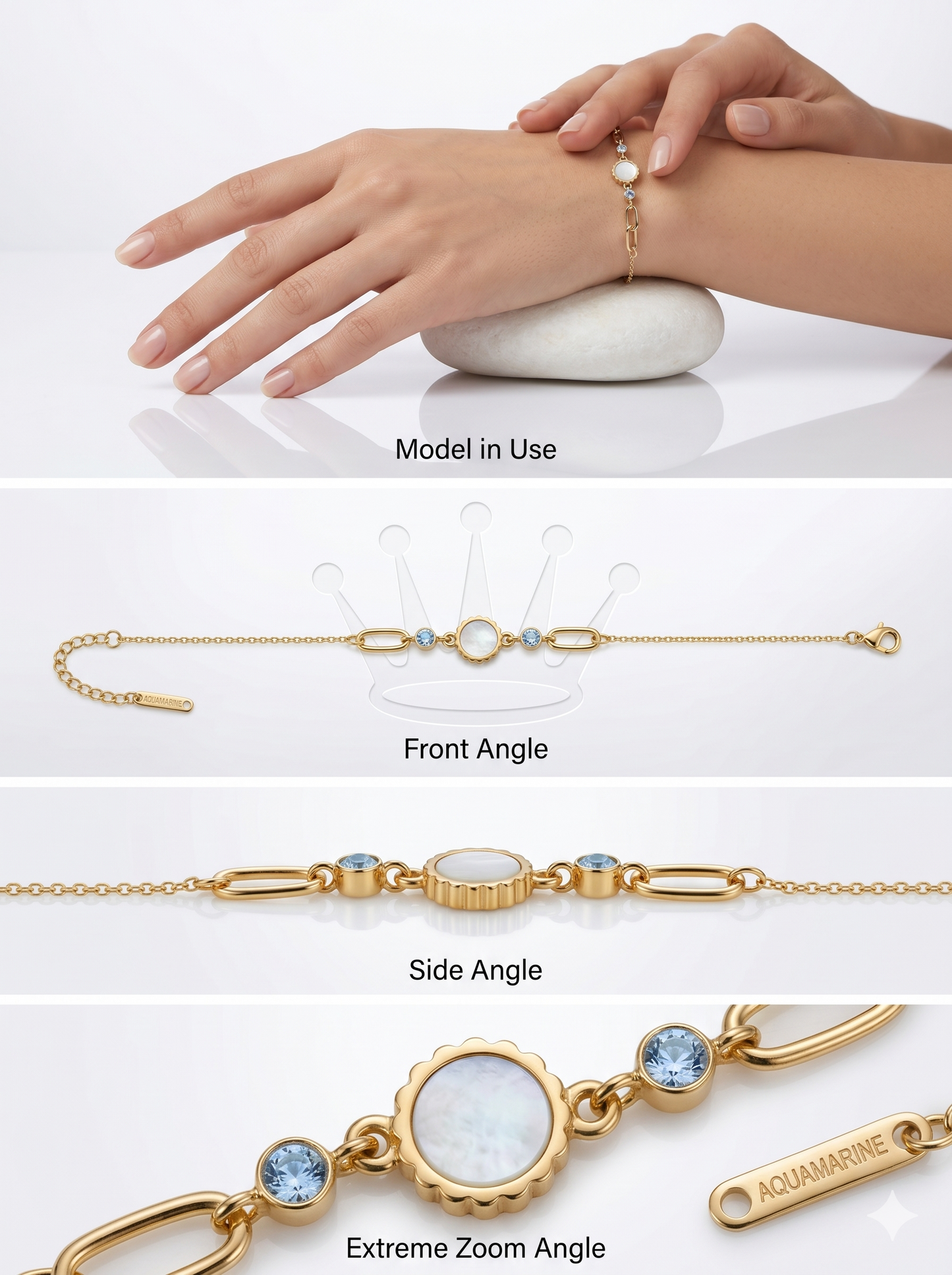 Mother of Pearl Scalloped Medallion & Crystal Link Bracelet