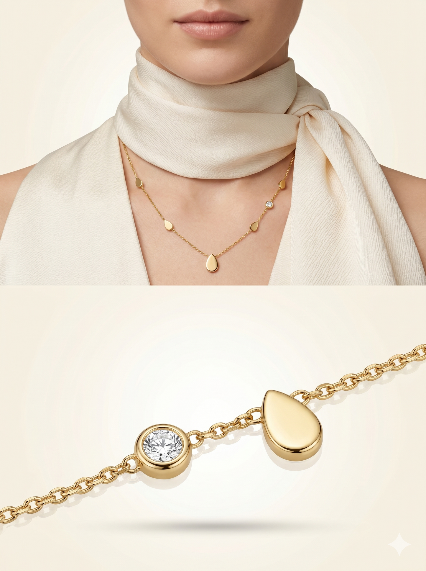 Anti-Tarnish Teardrop & Solitaire Station Necklace