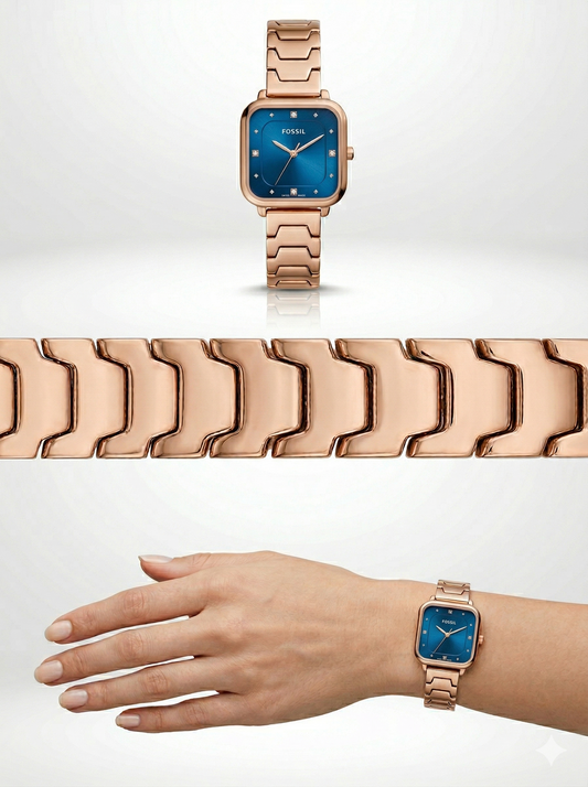 Retro Square Luxe – Rose Gold Crystal Cushion Watch