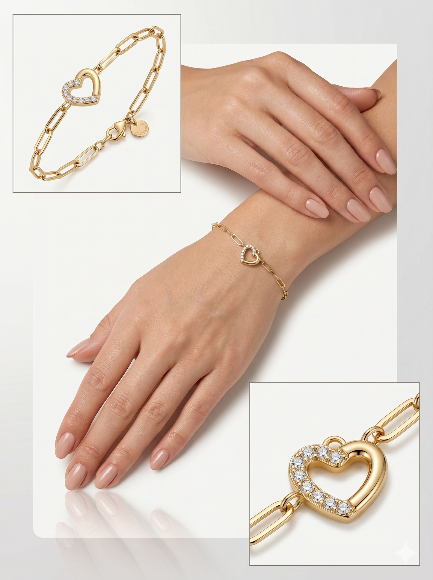 Pavé Crystal Open Heart Paperclip Link Bracelet