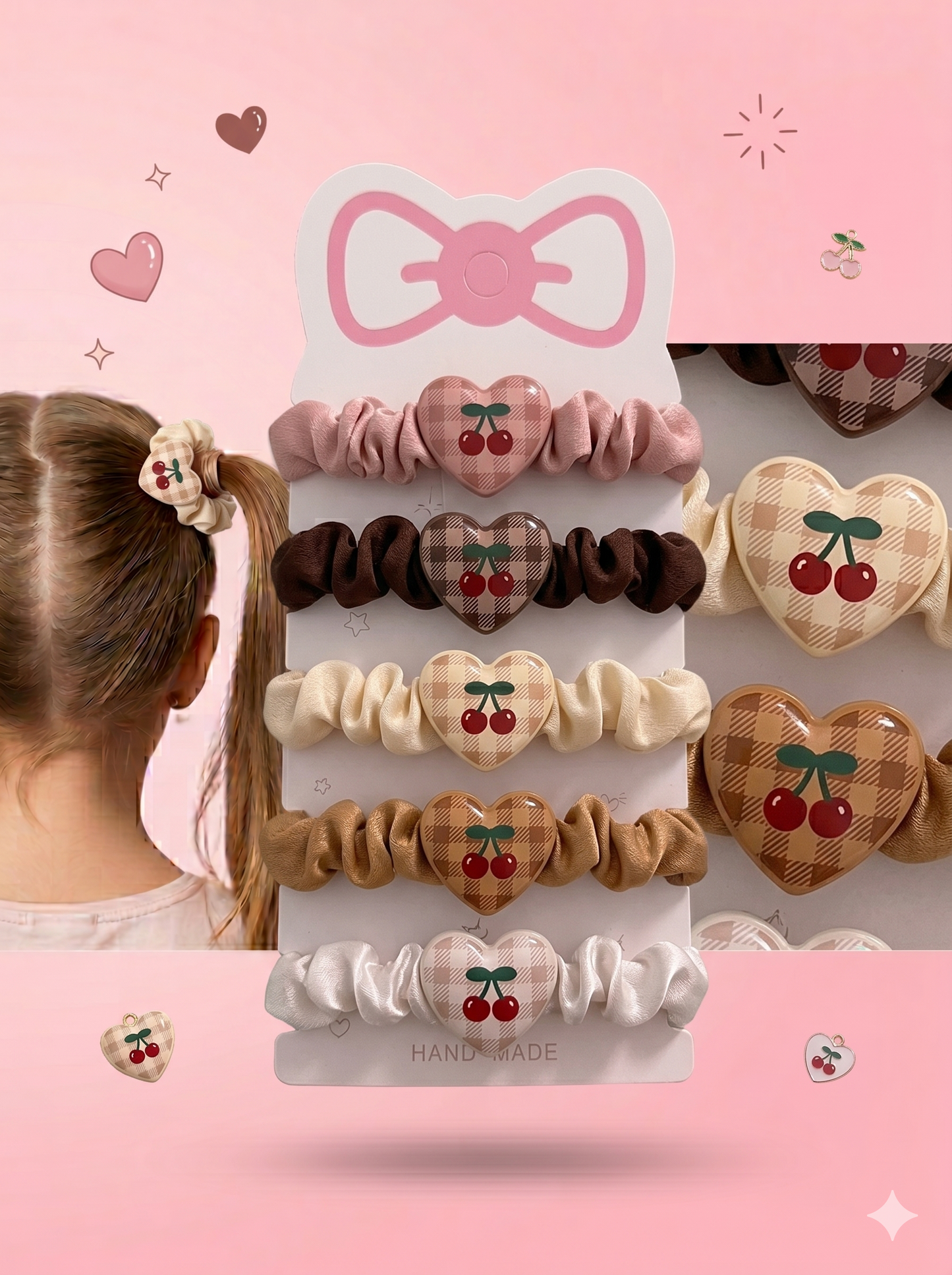 5-Piece "Sweetheart Gingham" Satin Scrunchie Set
