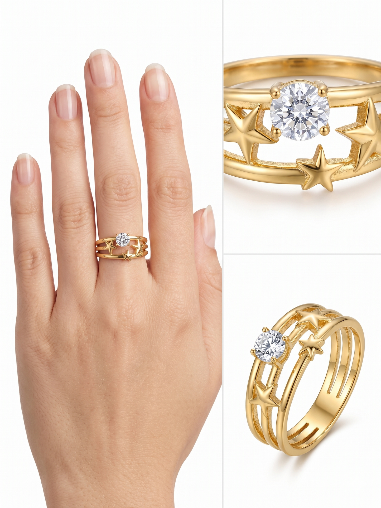 Anti-Tarnish Triple-Band Shooting Star Adjustable Ring