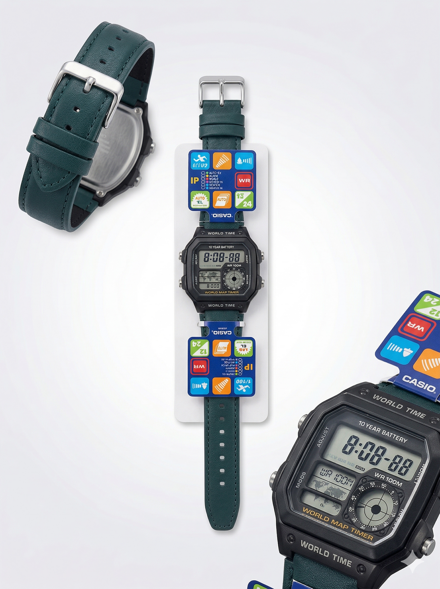 Retro Commander – Digital World Timer with Stitch-Detail Leather