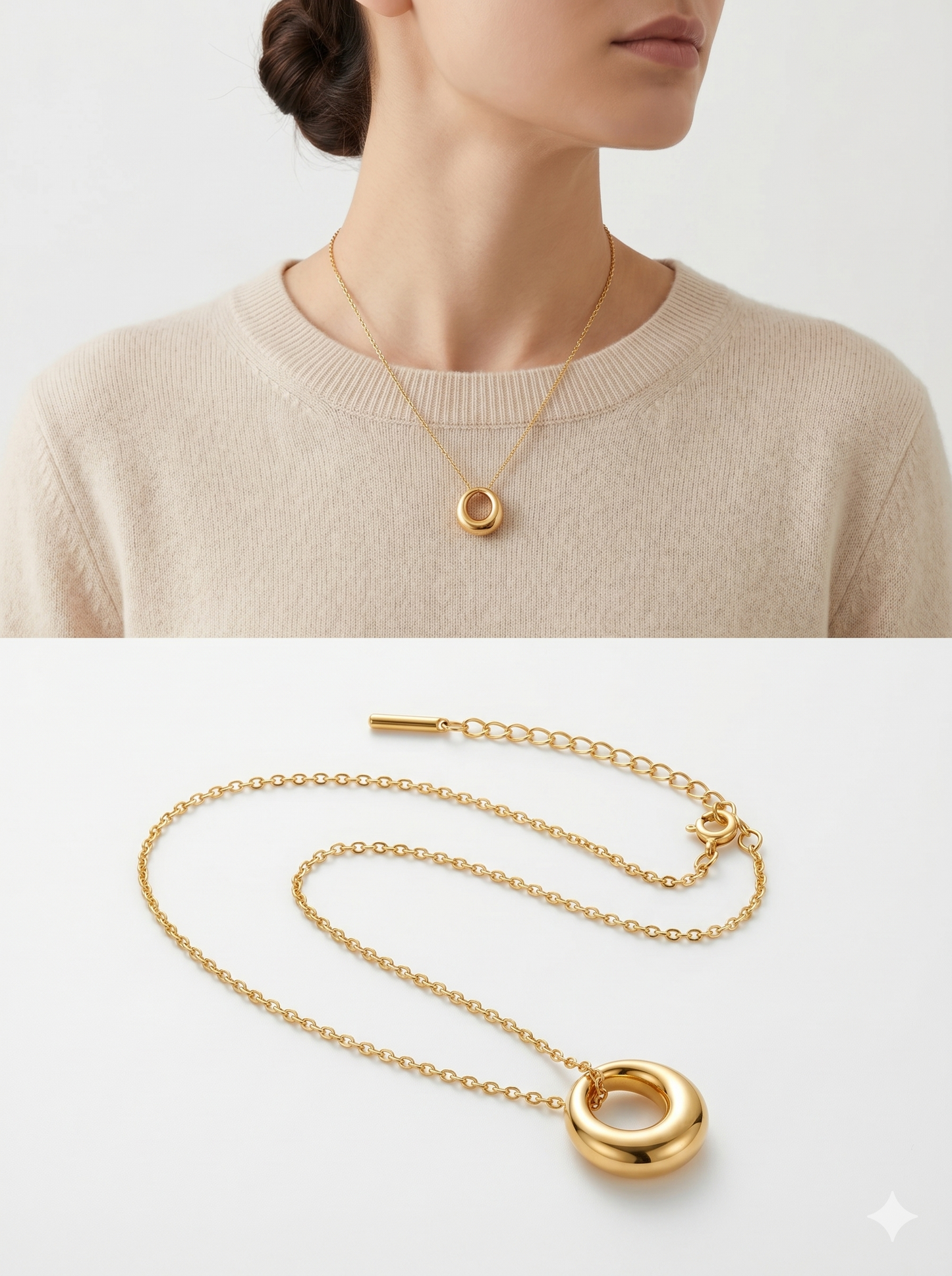 Anti-Tarnish Minimalist Golden Donut Pendant Necklace