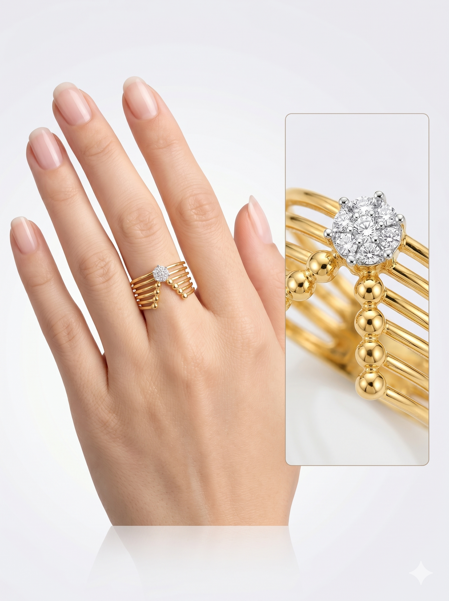 Anti-Tarnish Multi-Layer Chevron Adjustable Ring