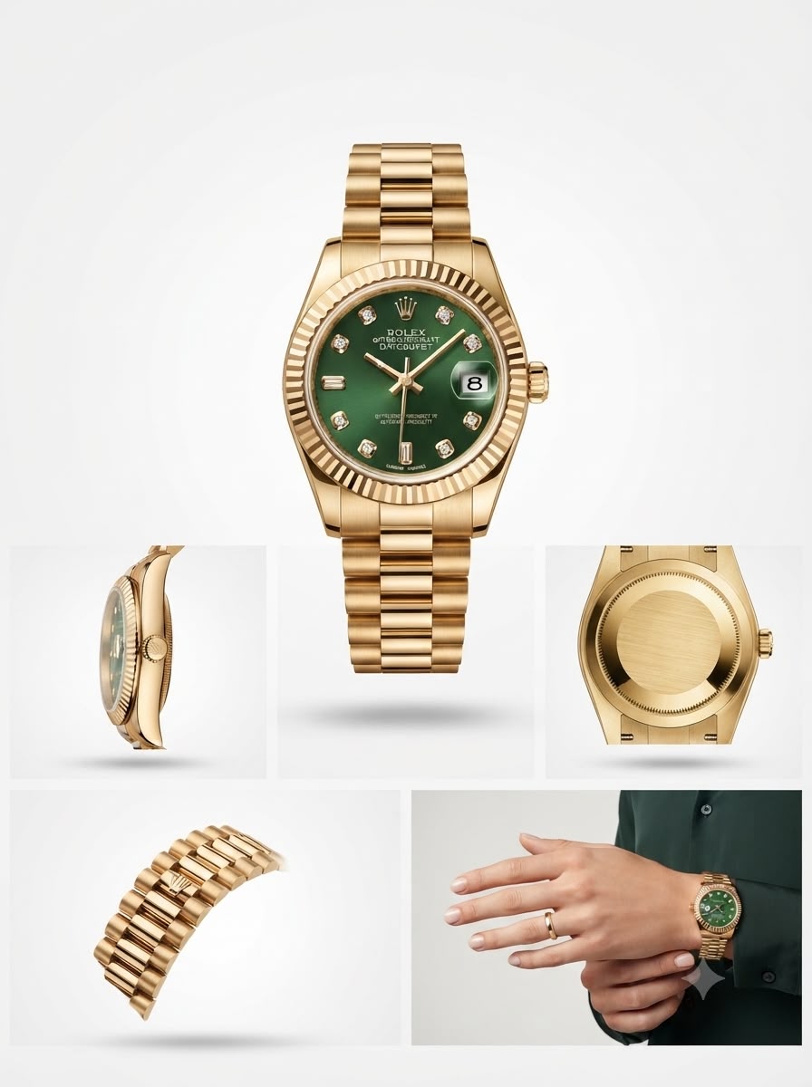 Presidential Fluted-Bezel Chronometer with Diamond Indices & Emerald Dial