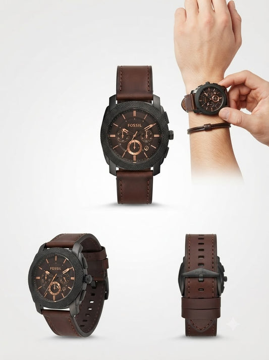 Rugged Chronograph Style Watch – Earth Brown Leather Strap