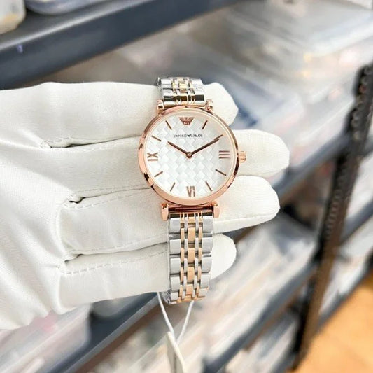 Pearl Weave Luxe – Rose Gold & Silver Two-Tone Watch