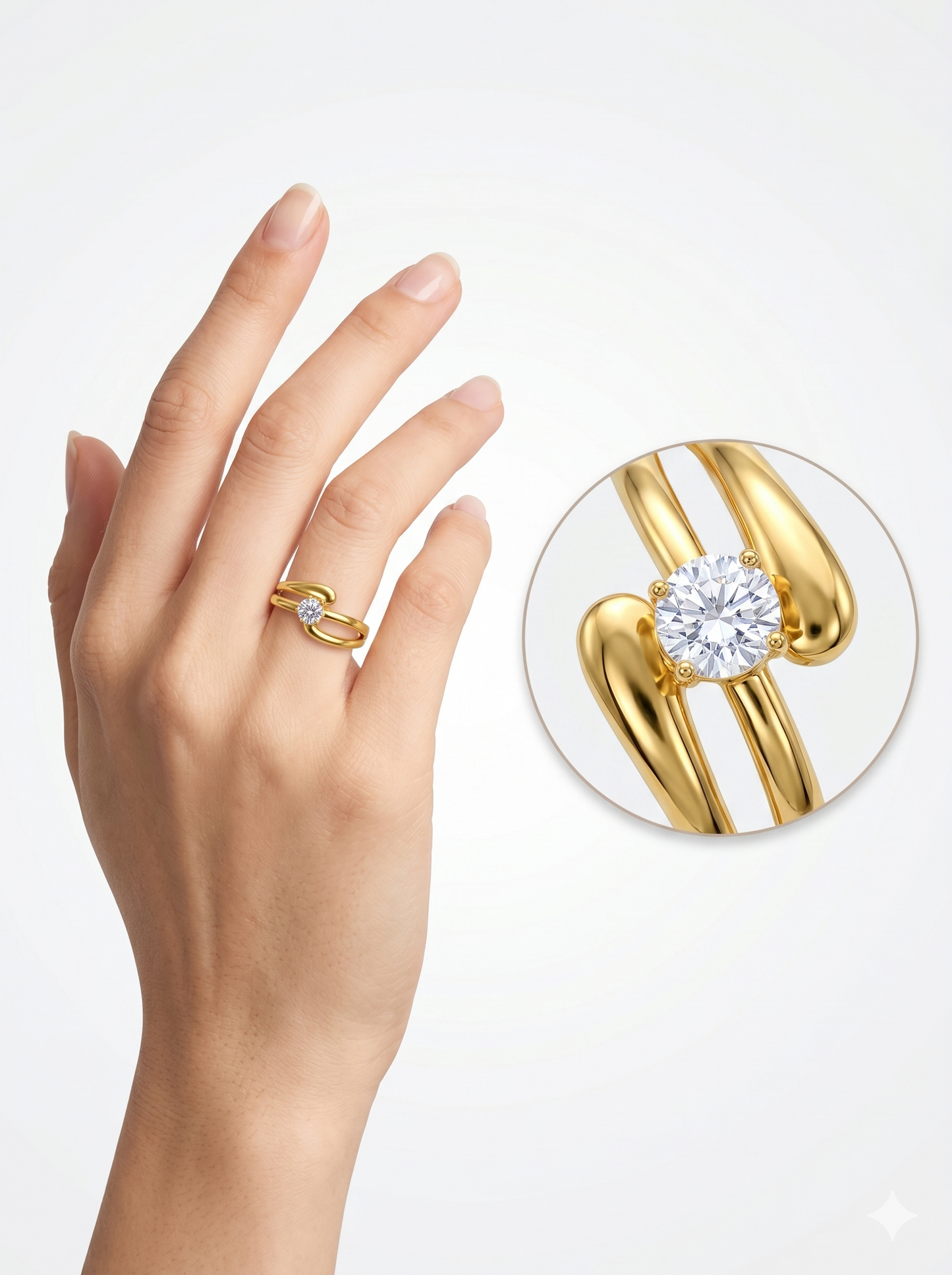 Anti-Tarnish Dual-Band Solitaire Adjustable Ring