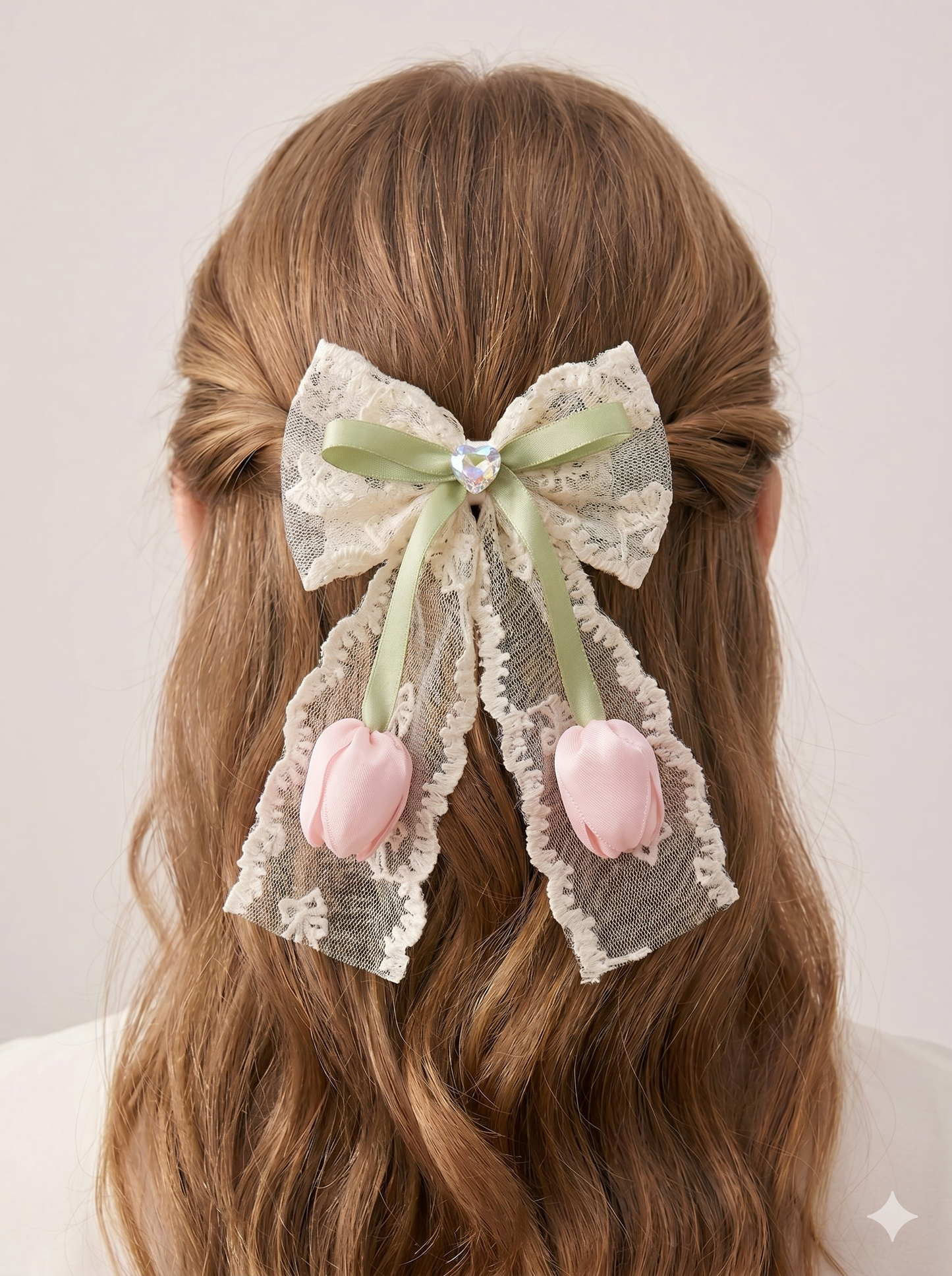 Vintage Lace & Tulip Bow Clip
