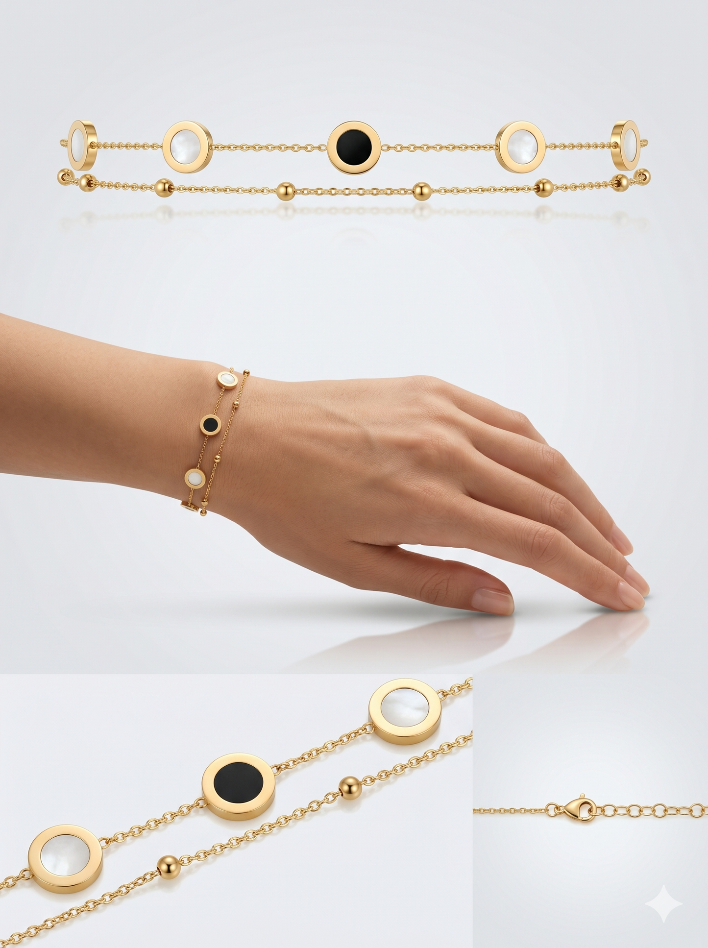 Double-Layered Mother of Pearl & Black Onyx Station Bracelet