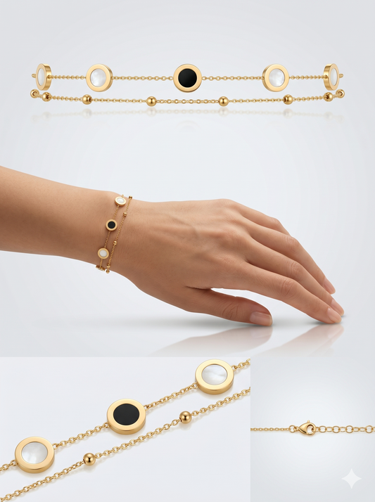 Double-Layered Mother of Pearl & Black Onyx Station Bracelet