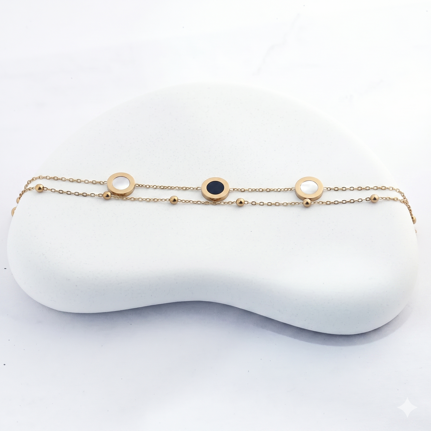 Double-Layered Mother of Pearl & Black Onyx Station Bracelet
