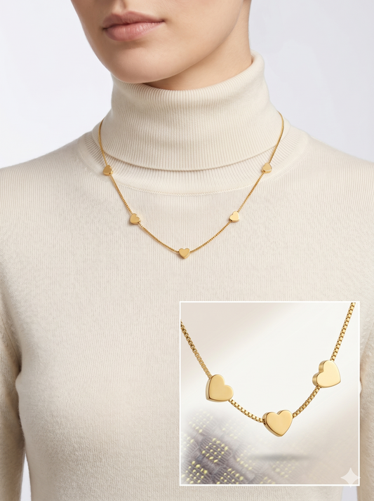 Anti-Tarnish Multi-Heart Snake Chain Necklace