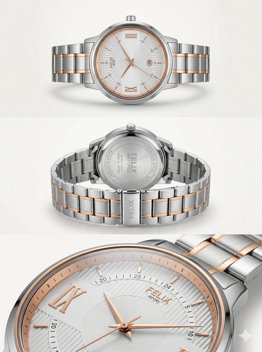 Felix Modern Two-Tone Salmon Textured Dial Gents Watch