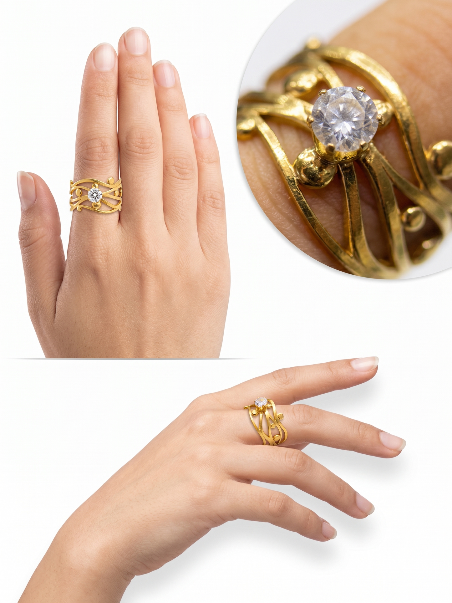 Anti-Tarnish Intricate Filigree Wave Adjustable Ring