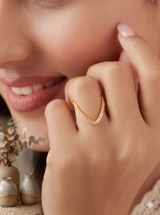 Anti-Tarnish Pavé Chevron Sculptural Ring