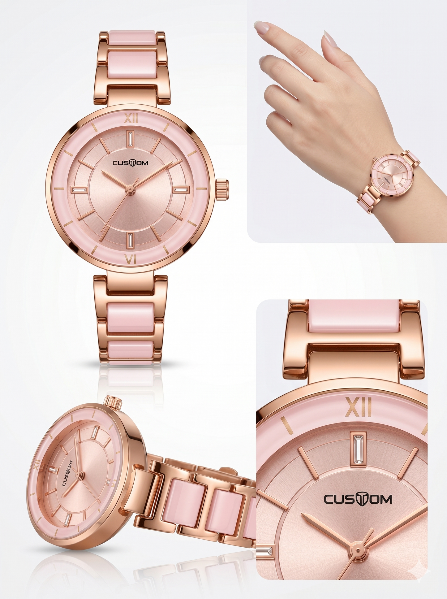Custom Rose Gold Minimalist Blush Link Watch