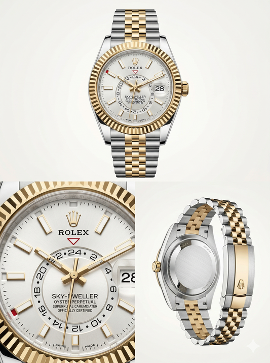Two-Tone Sky-Series Watch – Champagne Dial with Fluted Bezel