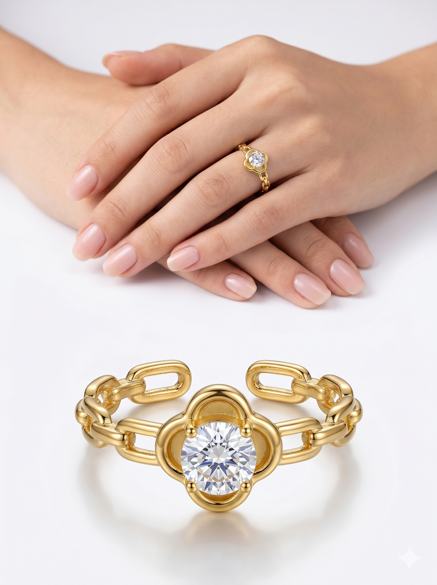 Anti-Tarnish Chain-Link Solitaire Adjustable Ring