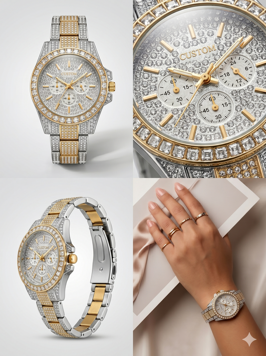 Custom Two-Tone Pavé Diamond Chronograph Watch