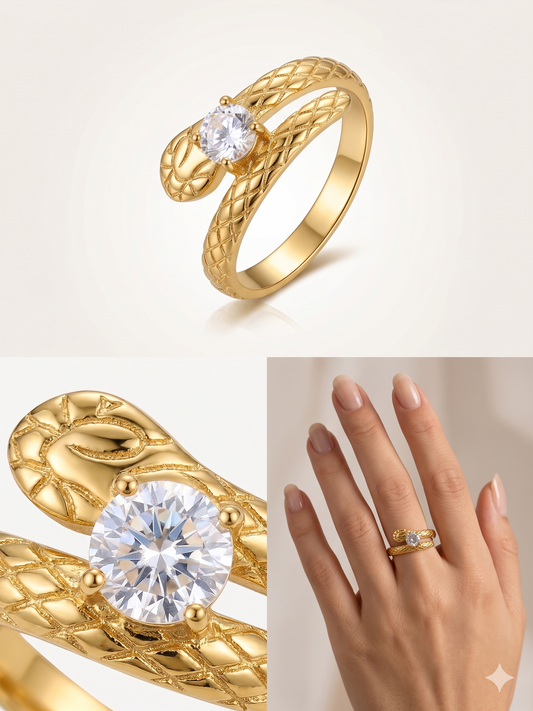 Anti-Tarnish Snake Wrap Solitaire Adjustable Ring