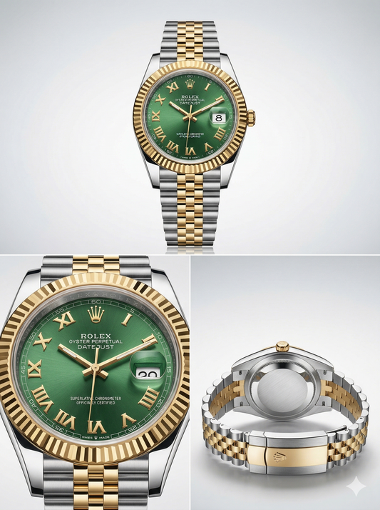 Classic Two-Tone Emerald Green Sunray Dial Gents Watch