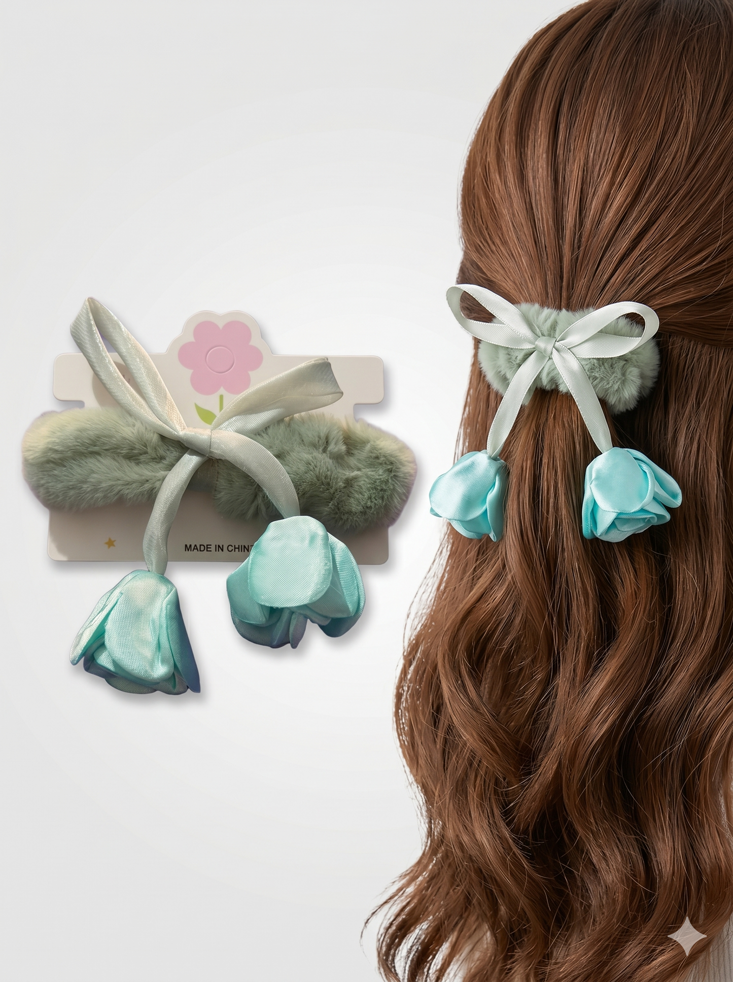 Blush Blossom Faux Fur Scrunchie