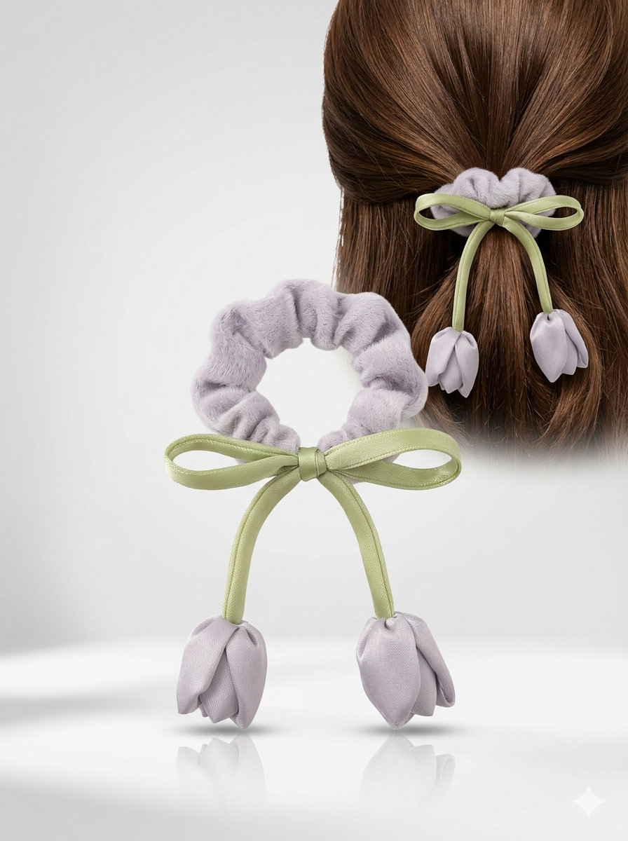 Sleek Blossom Satin Scrunchie