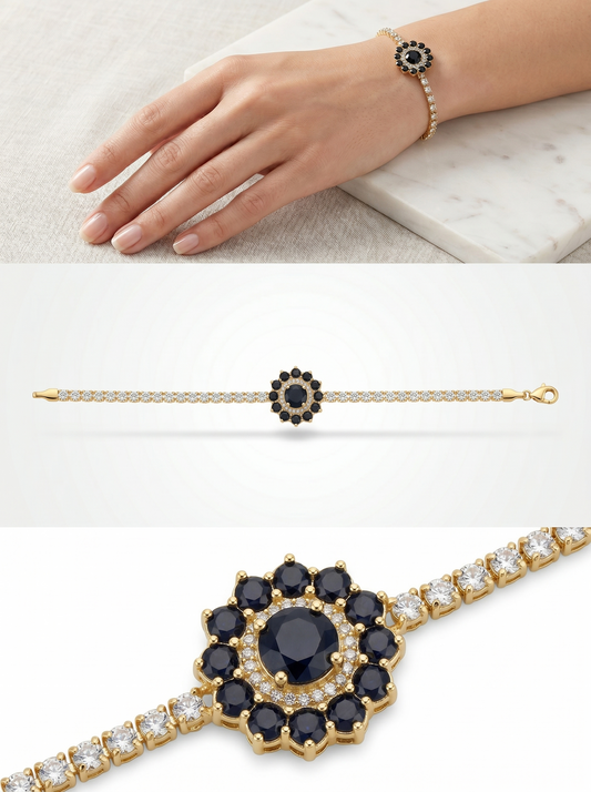 Anti-Tarnish Crystal Tennis Bracelet with Floral Centerpiece