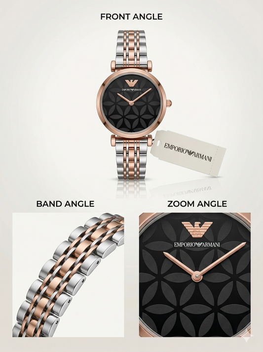 Midnight Mosaic Luxe – Charcoal & Rose Gold Two-Tone Watch