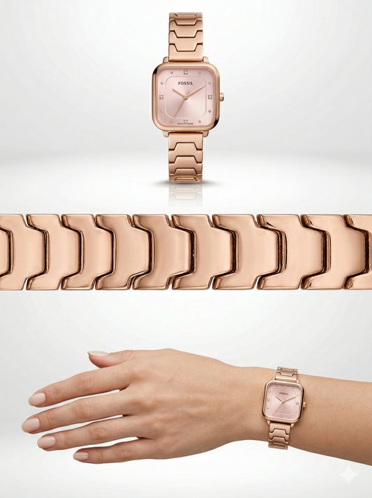 Retro Square Luxe – Rose Gold Crystal Cushion Watch