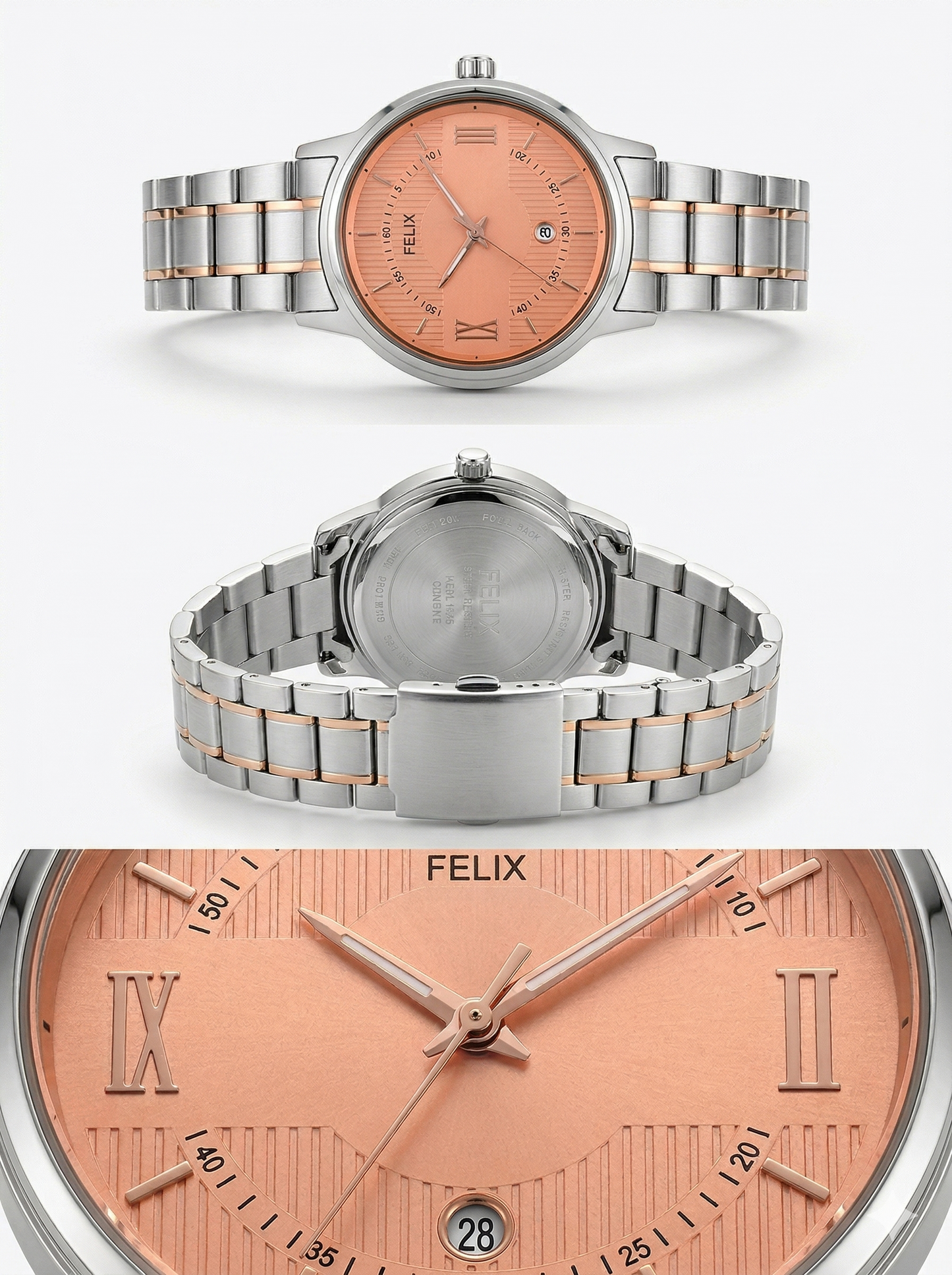 Felix Modern Two-Tone Salmon Textured Dial Gents Watch