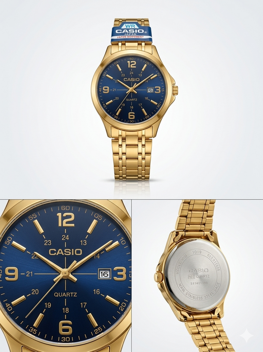 Premium Gold-Tone Executive Watch – Deep Blue Sunray Dial