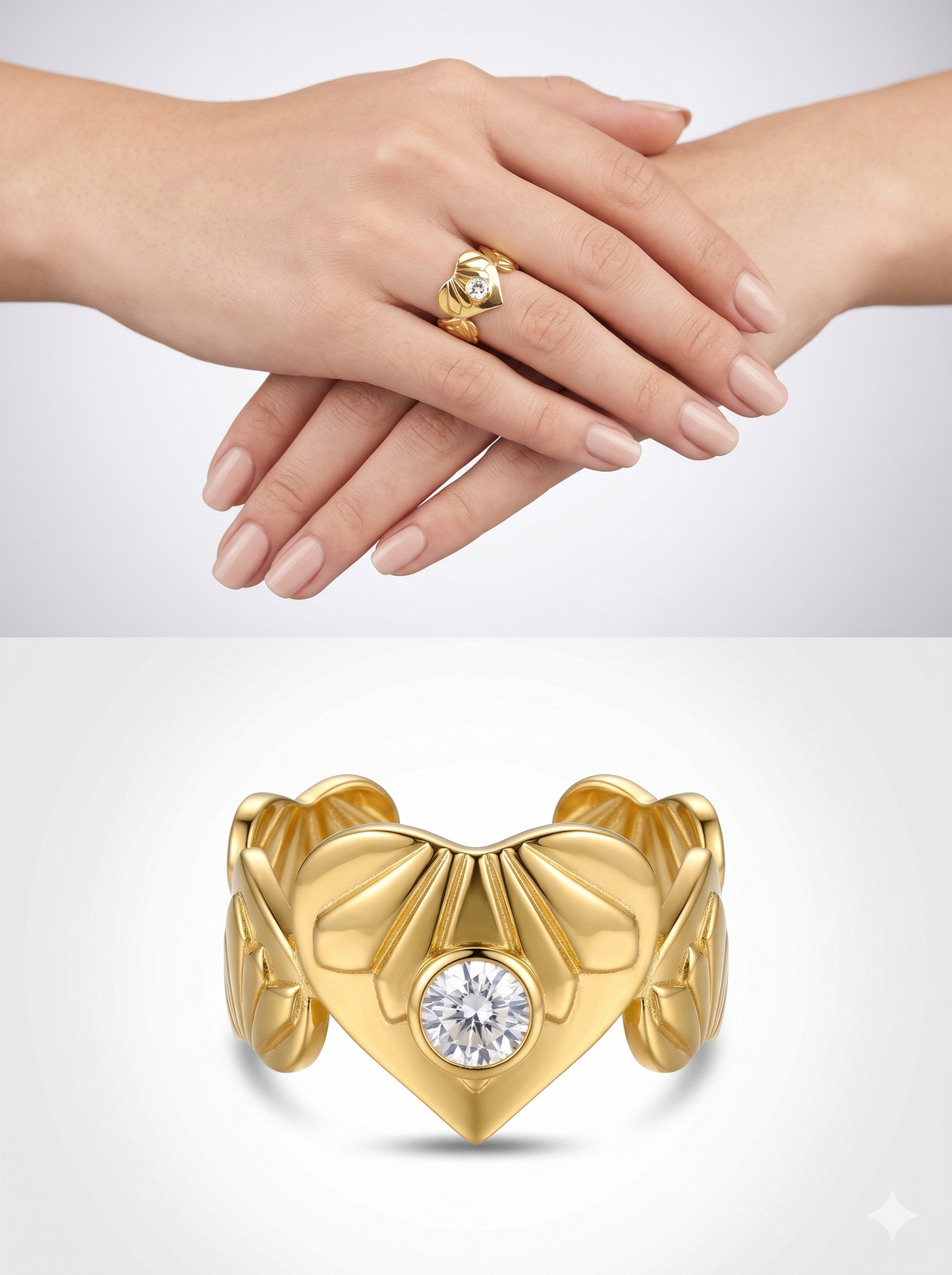 Anti-Tarnish Winged Heart Solitaire Adjustable Ring