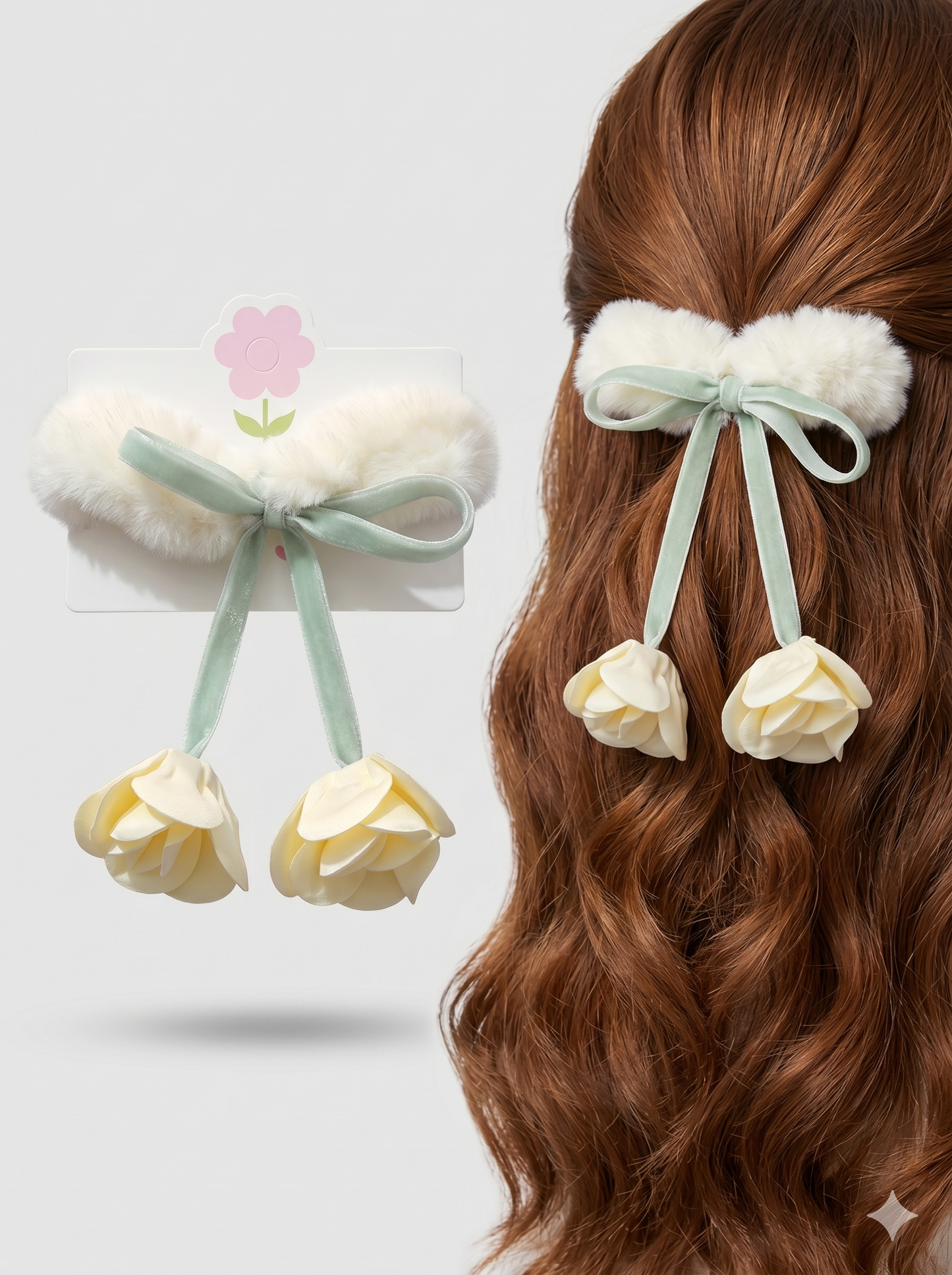 Blush Blossom Faux Fur Scrunchie
