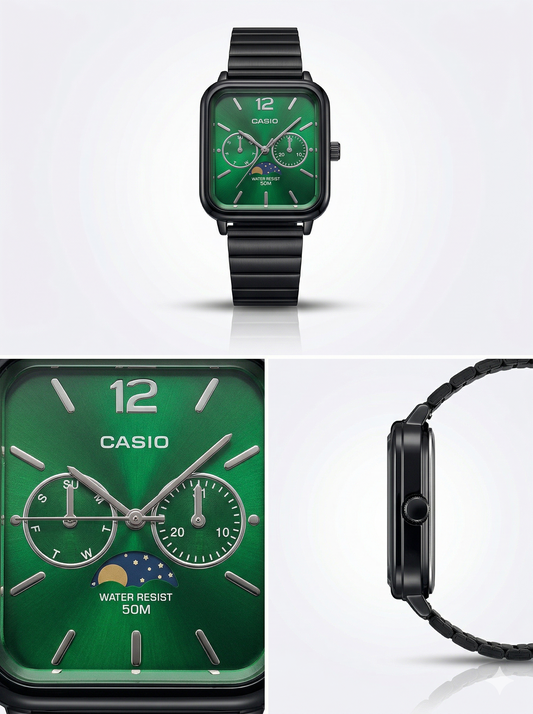 Vintage Square Moon Phase Chronograph - Black