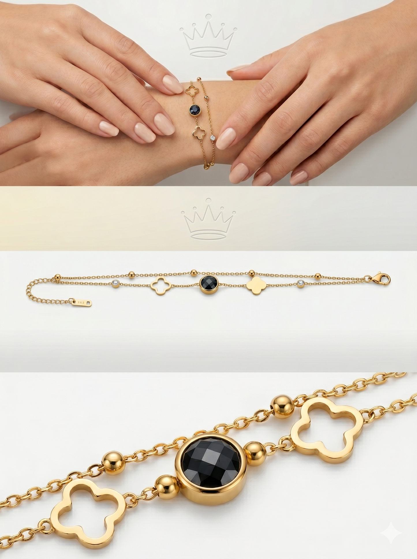 Double-Layered Clover & Crystal Station Bracelet