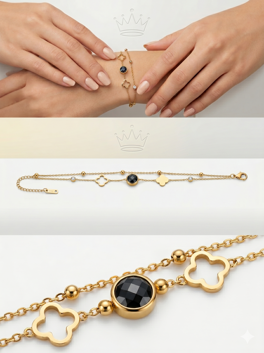 Double-Layered Clover & Crystal Station Bracelet